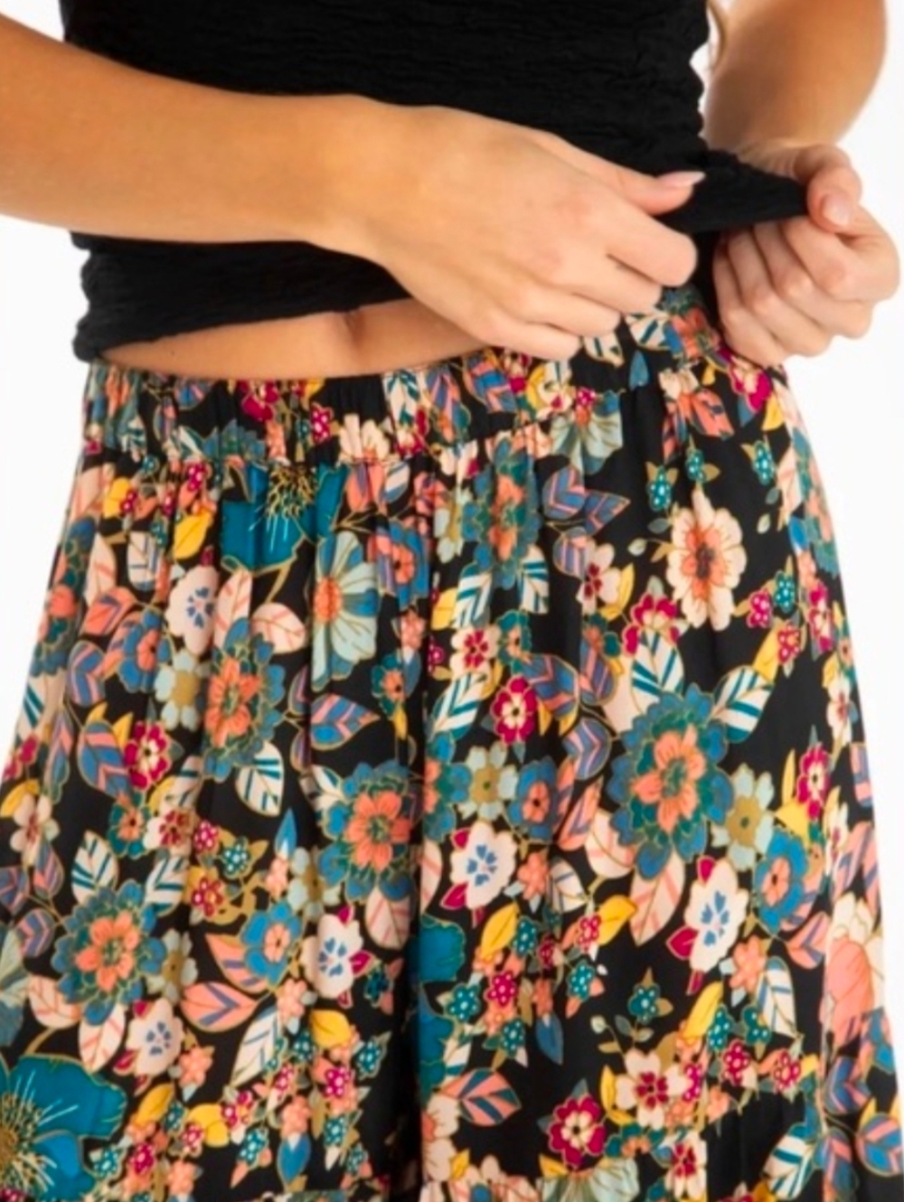 NATURAL LIFE Patti Palazzo Pants Black Floral Print - Picture 2 of 7